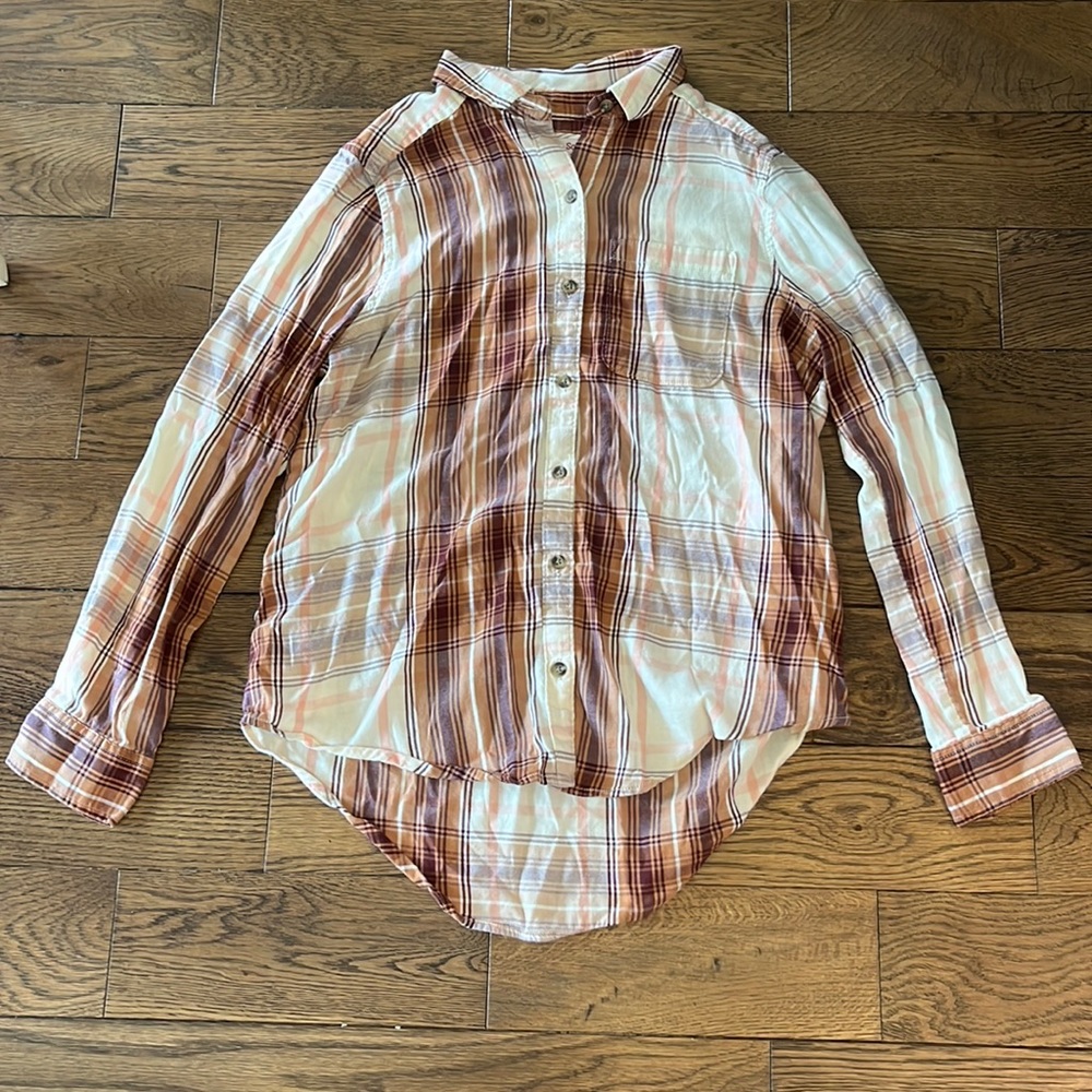S SO Brown Tan Plaid Button Up